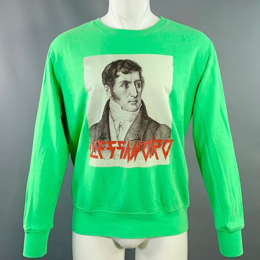 MSGM Size M Alessandro Green Graphic Cotton Crew Neck Sweatshirt